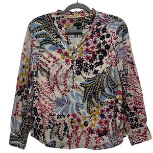 Talbots Petite 100% Cotton Floral Long Sleeve Blouse Size Medium (P)
